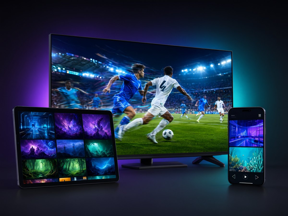 Playly live TV, sports and movies running on a TV, tablet and phone